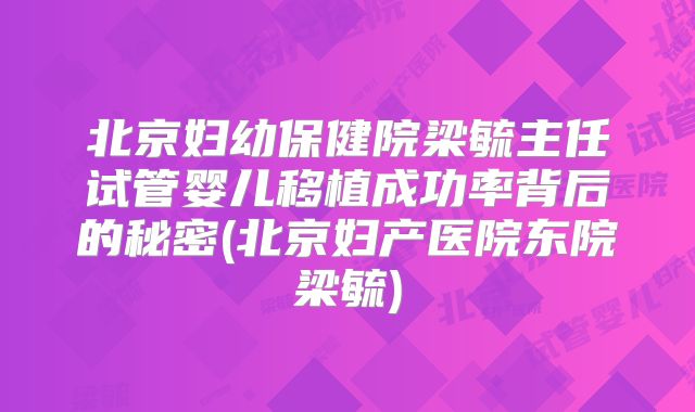 北京妇幼保健院梁毓主任试管婴儿移植成功率背后的秘密(北京妇产医院东院梁毓)