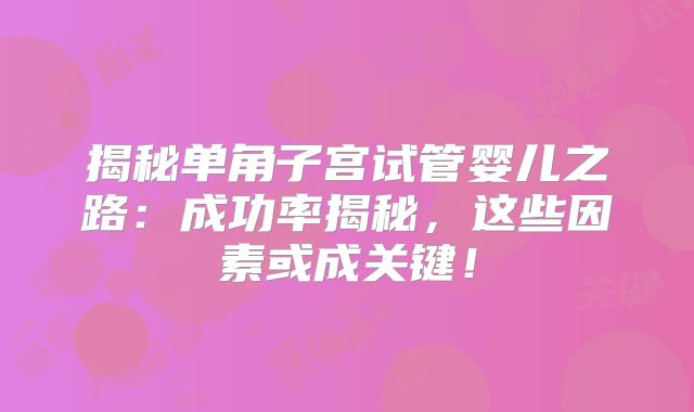揭秘单角子宫试管婴儿之路：成功率揭秘，这些因素或成关键！