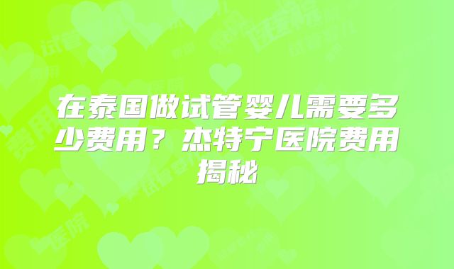 在泰国做试管婴儿需要多少费用?杰特宁医院费用揭秘