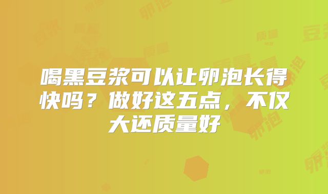 喝黑豆浆可以让卵泡长得快吗？做好这五点，不仅大还质量好