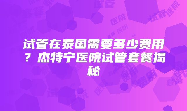试管在泰国需要多少费用？杰特宁医院试管套餐揭秘