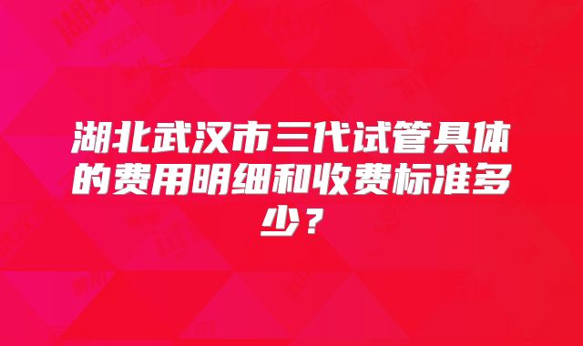 湖北武汉市三代试管具体的费用明细和收费标准多少？