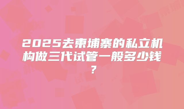 2025去柬埔寨的私立机构做三代试管一般多少钱？