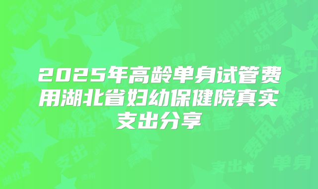 2025年高龄单身试管费用湖北省妇幼保健院真实支出分享
