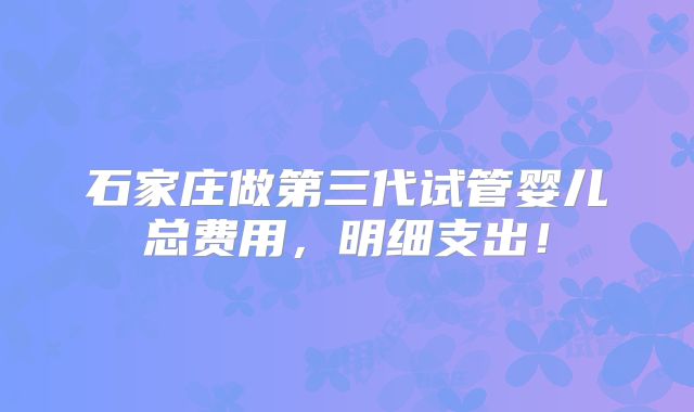 石家庄做第三代试管婴儿总费用，明细支出！