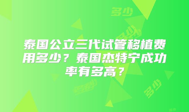 泰国公立三代试管移植费用多少?泰国杰特宁成功率有多高?