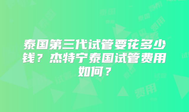 泰国第三代试管要花多少钱？杰特宁泰国试管费用如何？