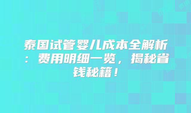 泰国试管婴儿成本全解析：费用明细一览，揭秘省钱秘籍！