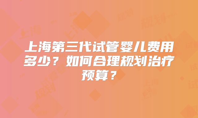 上海第三代试管婴儿费用多少？如何合理规划治疗预算？