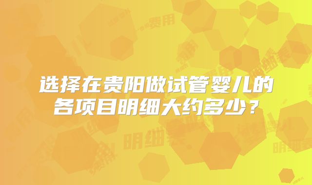 选择在贵阳做试管婴儿的各项目明细大约多少？