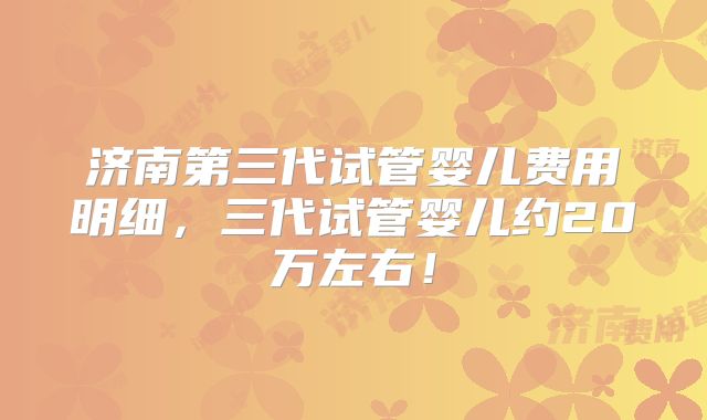 济南第三代试管婴儿费用明细，三代试管婴儿约20万左右！