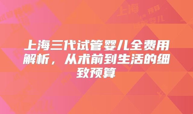 上海三代试管婴儿全费用解析，从术前到生活的细致预算