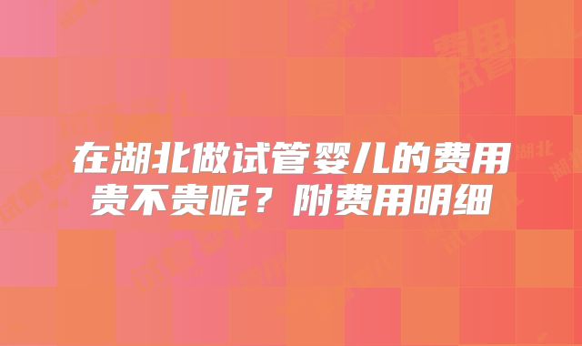 在湖北做试管婴儿的费用贵不贵呢？附费用明细