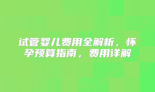 试管婴儿费用全解析，怀孕预算指南，费用详解