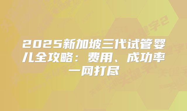 2025新加坡三代试管婴儿全攻略：费用、成功率一网打尽