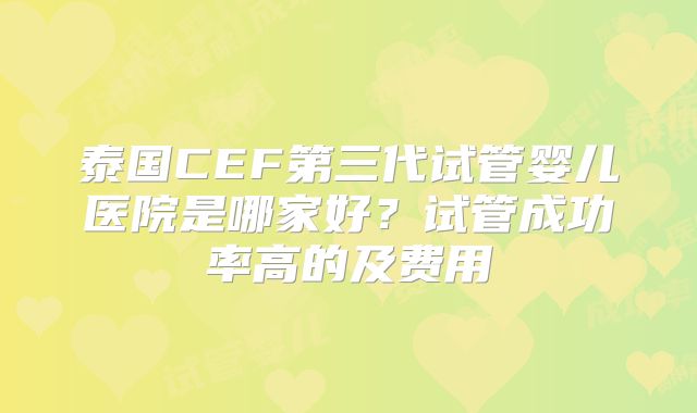 泰国CEF第三代试管婴儿医院是哪家好?试管成功率高的及费用