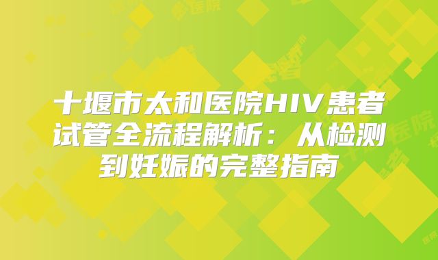 十堰市太和医院HIV患者试管全流程解析：从检测到妊娠的完整指南