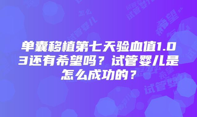 单囊移植第七天验血值1.03还有希望吗?试管婴儿是怎么成功的?