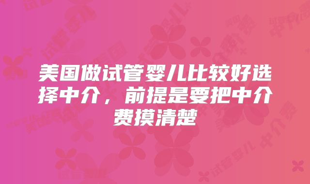 美国做试管婴儿比较好选择中介，前提是要把中介费摸清楚