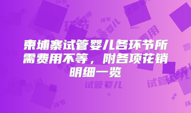 柬埔寨试管婴儿各环节所需费用不等，附各项花销明细一览