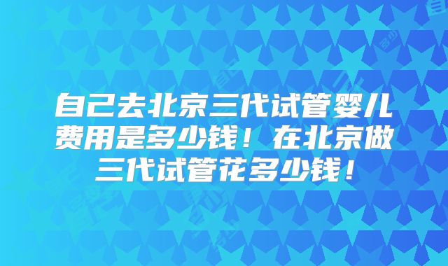 自己去北京三代试管婴儿费用是多少钱！在北京做三代试管花多少钱！