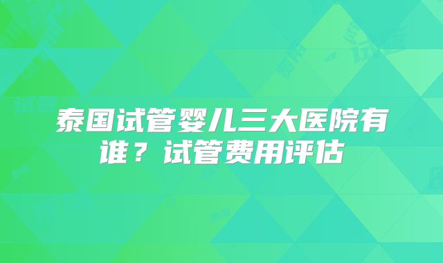 泰国试管婴儿三大医院有谁？试管费用评估