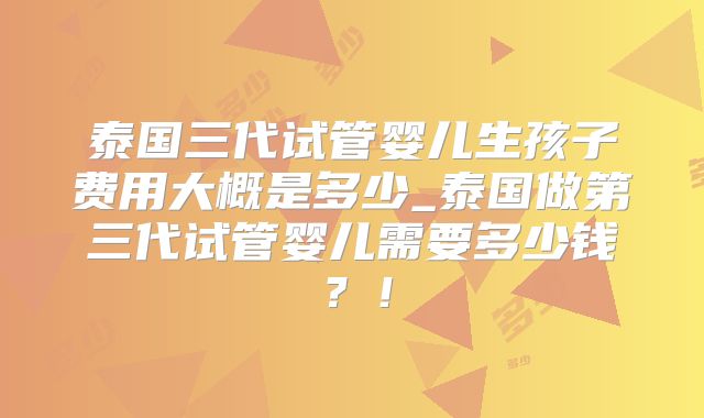 泰国三代试管婴儿生孩子费用大概是多少_泰国做第三代试管婴儿需要多少钱？！