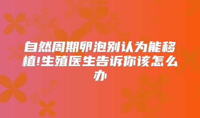 自然周期卵泡别认为能移植!生殖医生告诉你该怎么办