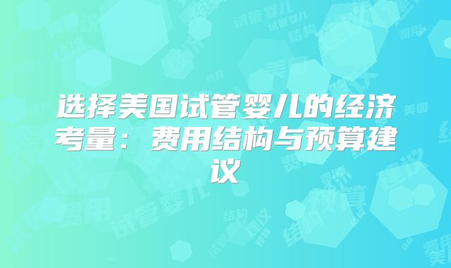 选择美国试管婴儿的经济考量:费用结构与预算建议