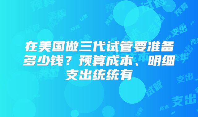 在美国做三代试管要准备多少钱？预算成本、明细支出统统有