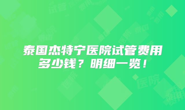 泰国杰特宁医院试管费用多少钱？明细一览！