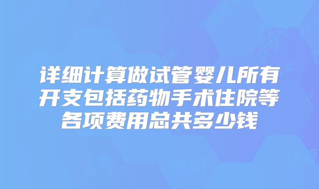 详细计算做试管婴儿所有开支包括药物手术住院等各项费用总共多少钱
