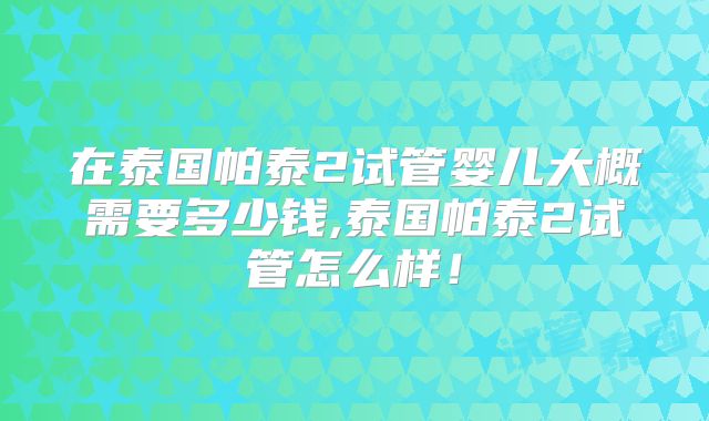 在泰国帕泰2试管婴儿大概需要多少钱,泰国帕泰2试管怎么样!
