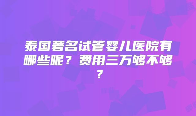 泰国著名试管婴儿医院有哪些呢？费用三万够不够？