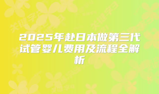 2025年赴日本做第三代试管婴儿费用及流程全解析