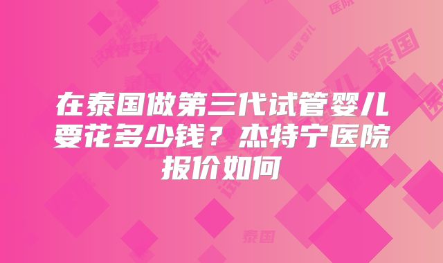 在泰国做第三代试管婴儿要花多少钱？杰特宁医院报价如何