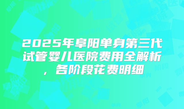 2025年阜阳单身第三代试管婴儿医院费用全解析，各阶段花费明细