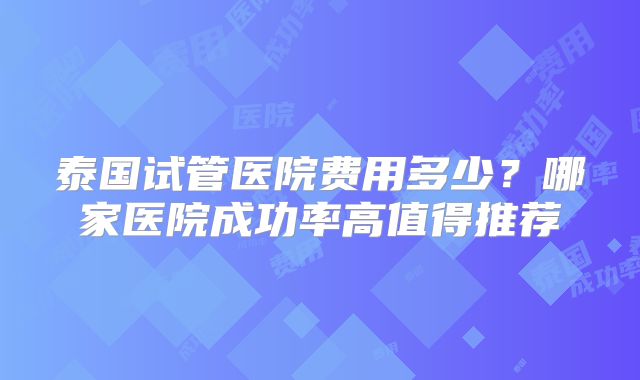 泰国试管医院费用多少？哪家医院成功率高值得推荐