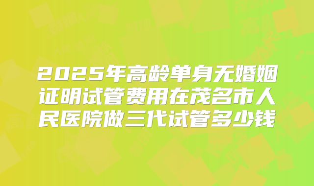 2025年高龄单身无婚姻证明试管费用在茂名市人民医院做三代试管多少钱