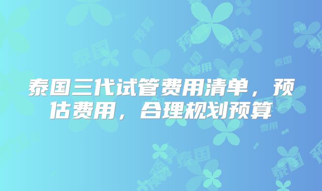 泰国三代试管费用清单，预估费用，合理规划预算