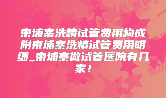 柬埔寨洗精试管费用构成附柬埔寨洗精试管费用明细_柬埔寨做试管医院有几家!