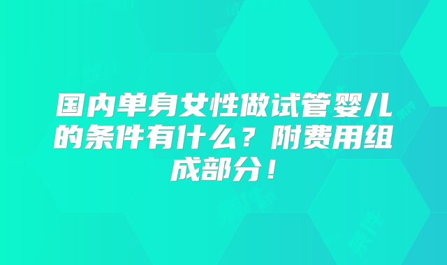 国内单身女性做试管婴儿的条件有什么？附费用组成部分！
