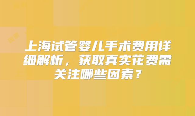 上海试管婴儿手术费用详细解析，获取真实花费需关注哪些因素？