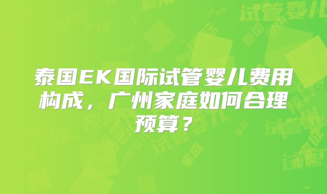 泰国EK国际试管婴儿费用构成，广州家庭如何合理预算？