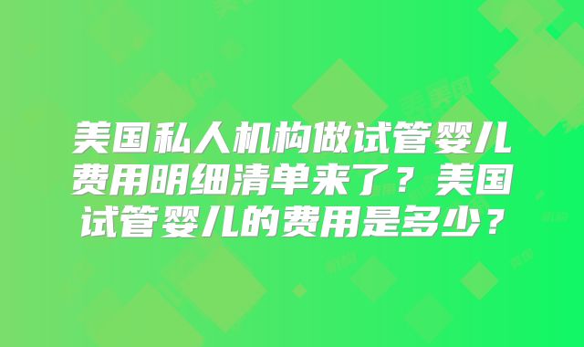 美国私人机构做试管婴儿费用明细清单来了？美国试管婴儿的费用是多少？
