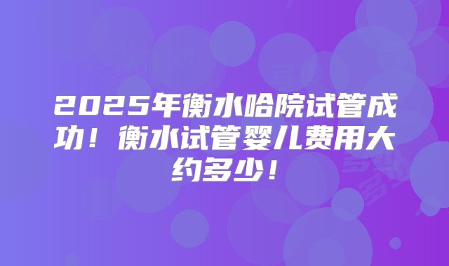 2025年衡水哈院试管成功！衡水试管婴儿费用大约多少！