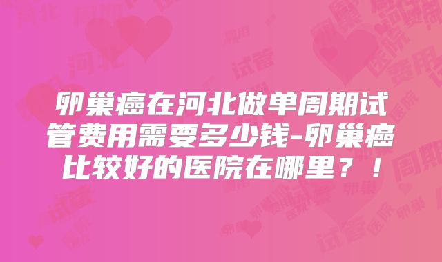 卵巢癌在河北做单周期试管费用需要多少钱-卵巢癌比较好的医院在哪里？！
