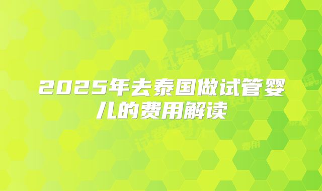 2025年去泰国做试管婴儿的费用解读