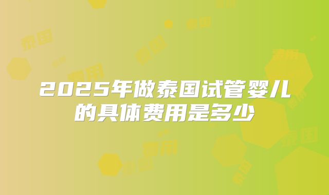 2025年做泰国试管婴儿的具体费用是多少