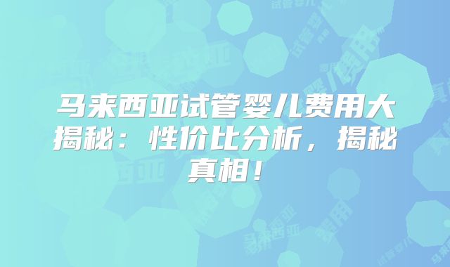 马来西亚试管婴儿费用大揭秘:性价比分析,揭秘真相!